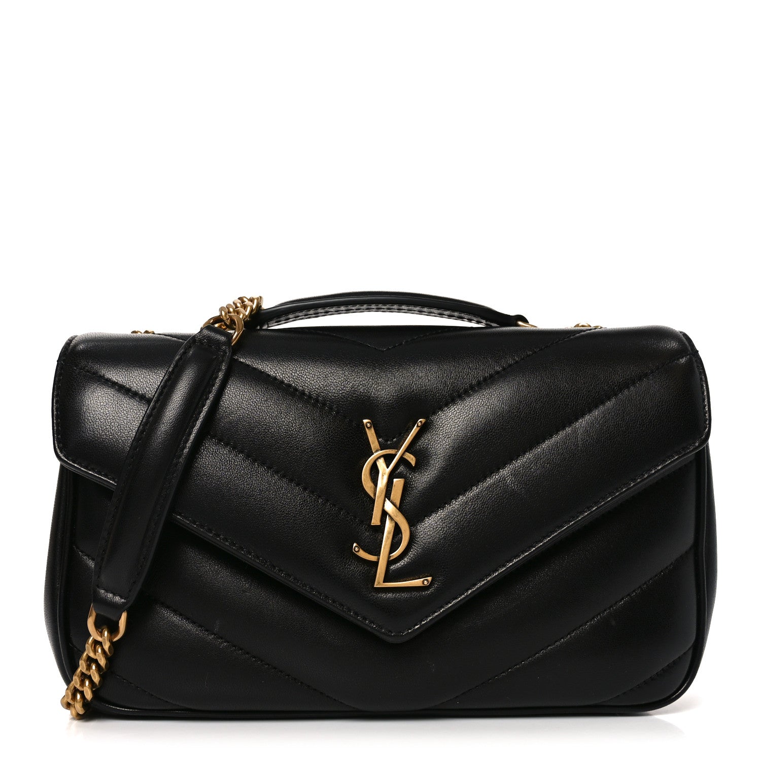Lambskin Chevron Quilted Small Loulou Bag Black