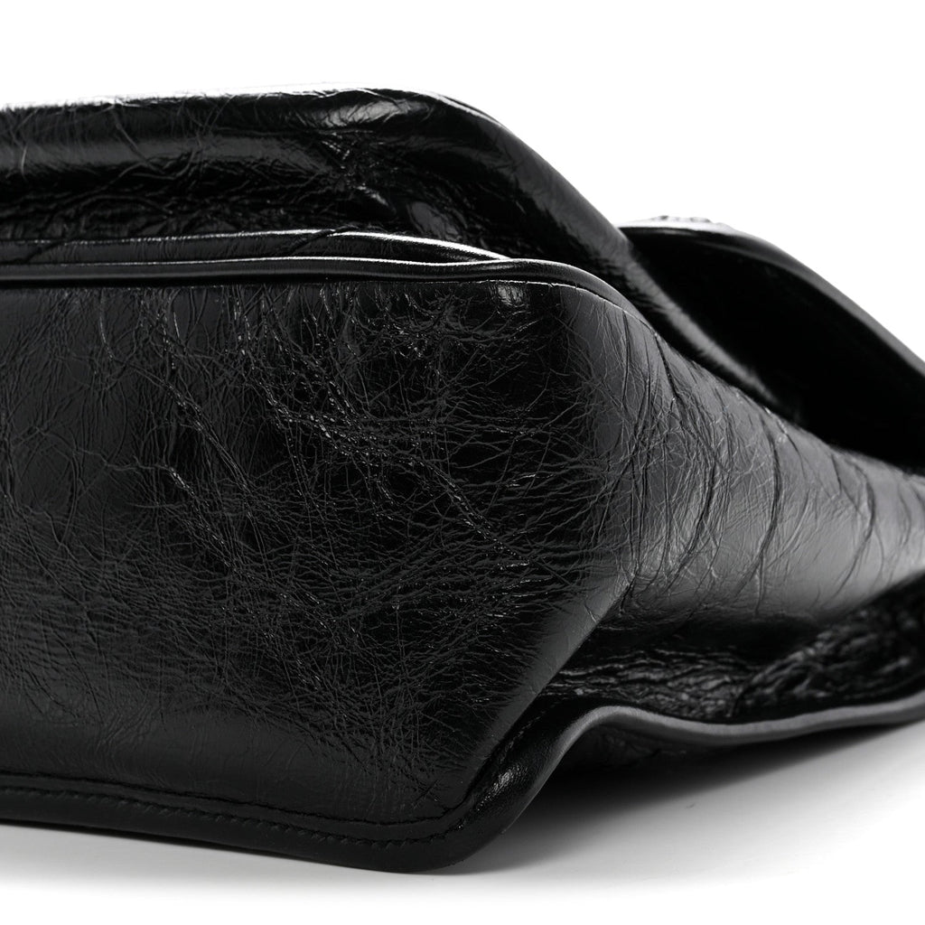 Crinkled Calfskin Matelasse Monogram Medium Niki Chain Satchel Black