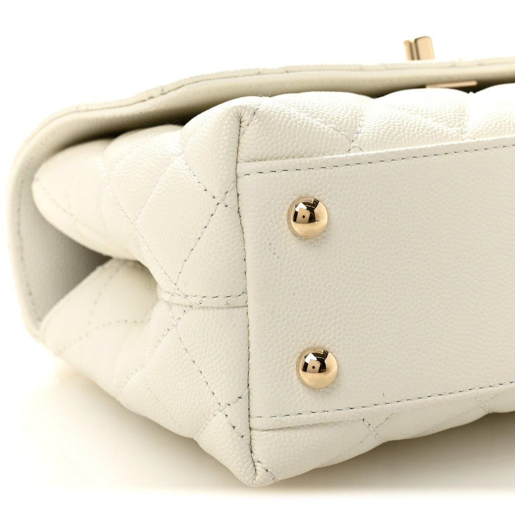 Caviar Quilted Mini Coco Handle Flap White