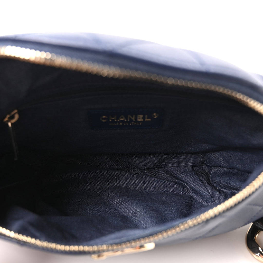 Lambskin  Quilted Resin Bi-Color Waist Bag Fanny Pack Navy Blue