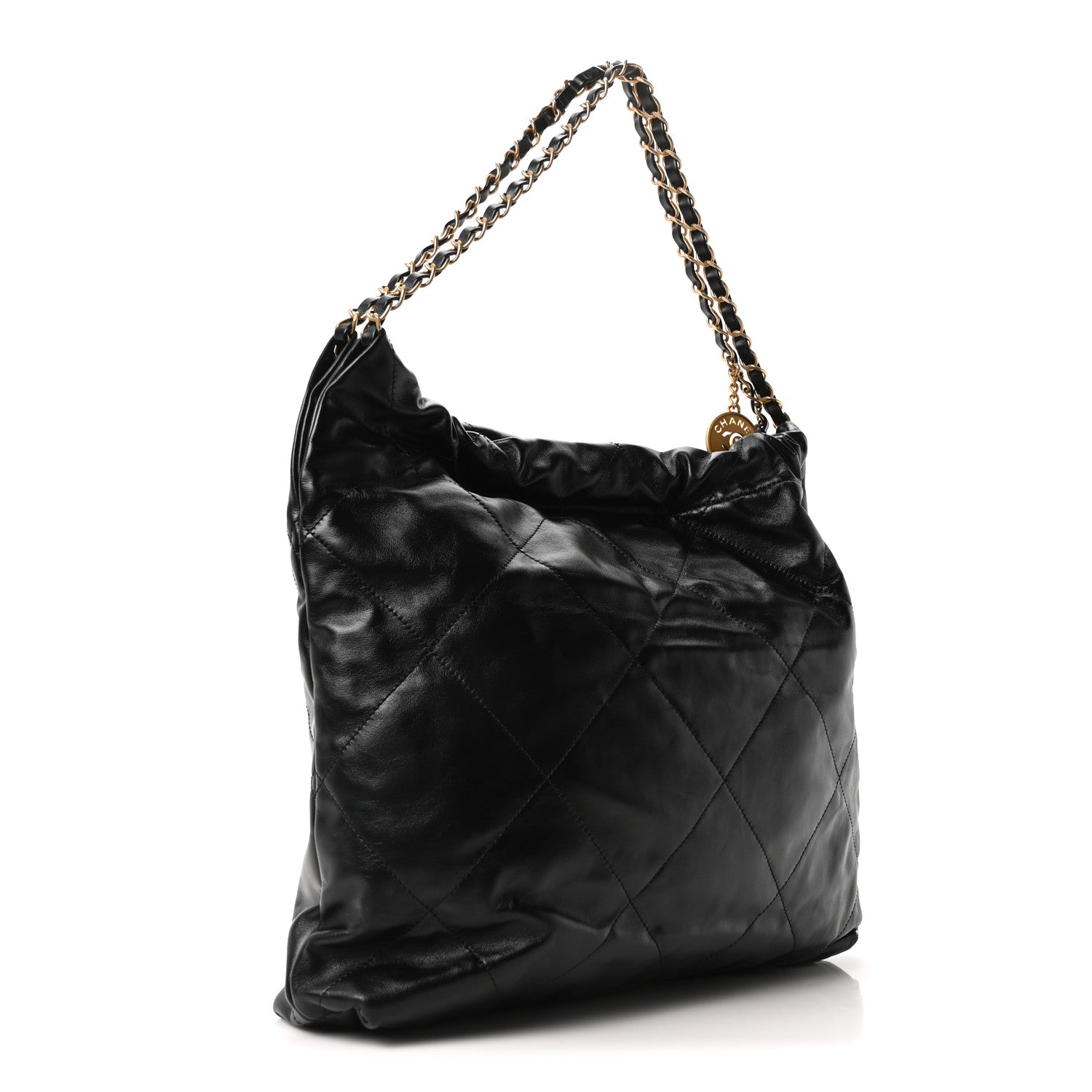 Shiny Calfskin Quilted Chanel 22 Black