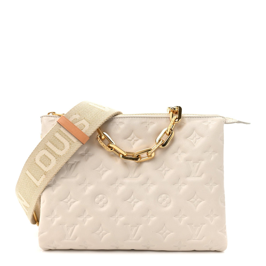 Lambskin Embossed Monogram Coussin PM Beige Cream