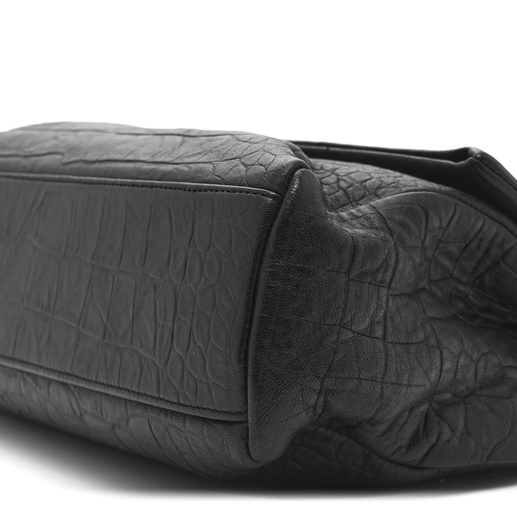 Calfskin Crocodile Embossed Medium West Hollywood Monogram Fold-Over Black