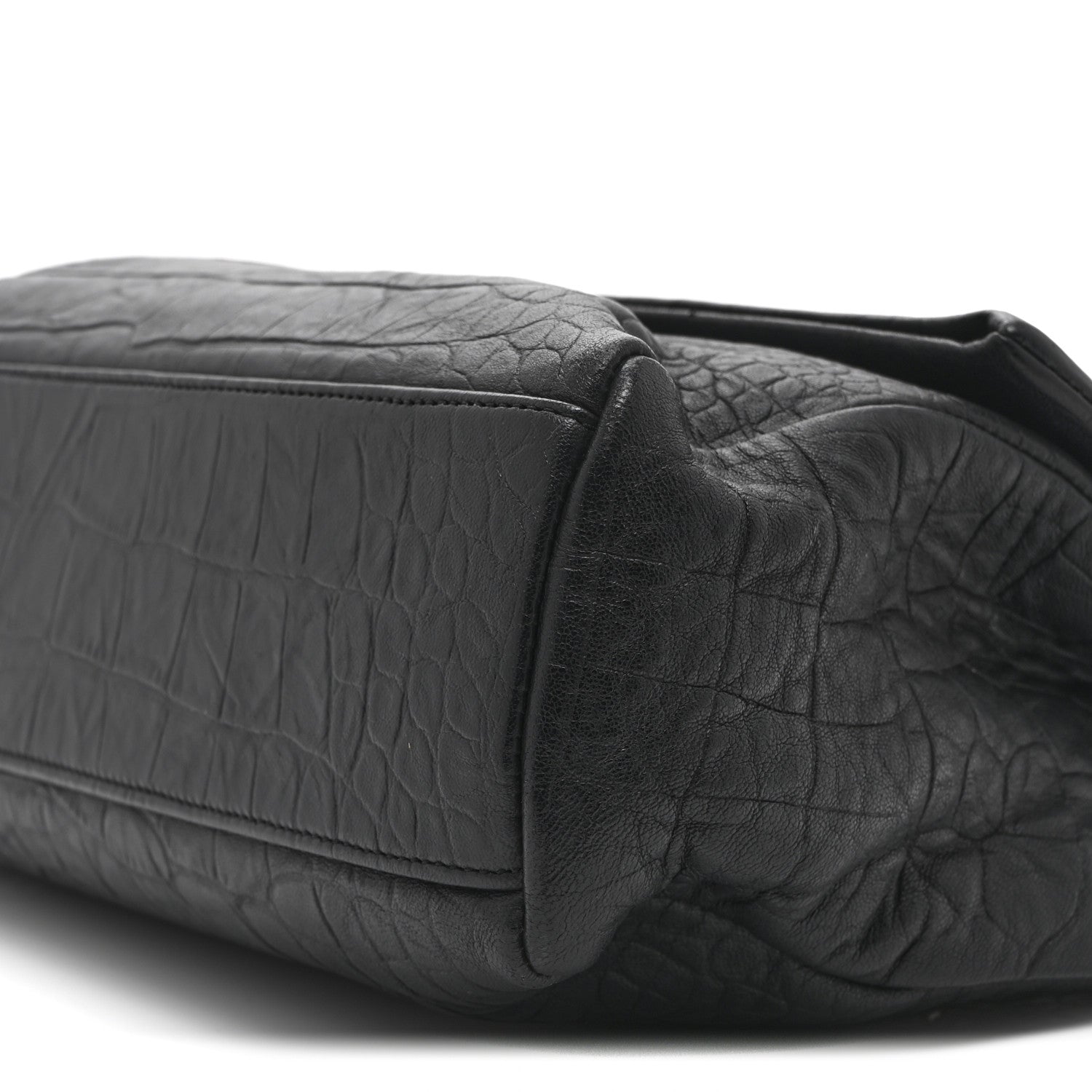 Calfskin Crocodile Embossed Medium West Hollywood Monogram Fold-Over Black