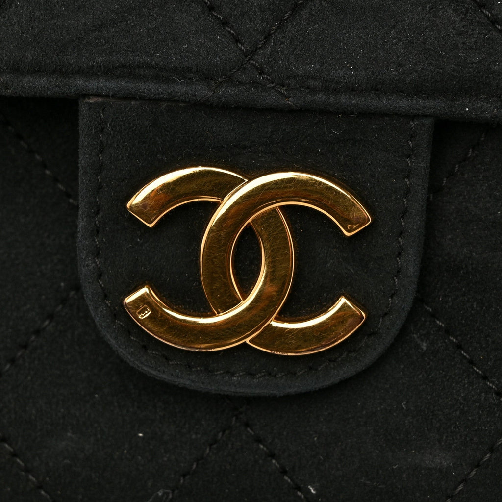 Suede Quilted Medium Single Flap Black