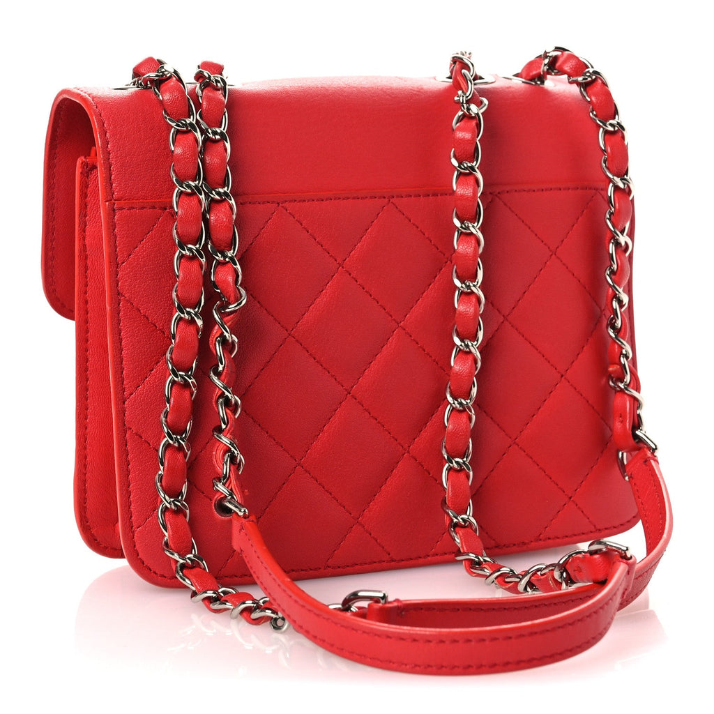 Goatskin Quilted Small CC Box Flap Red