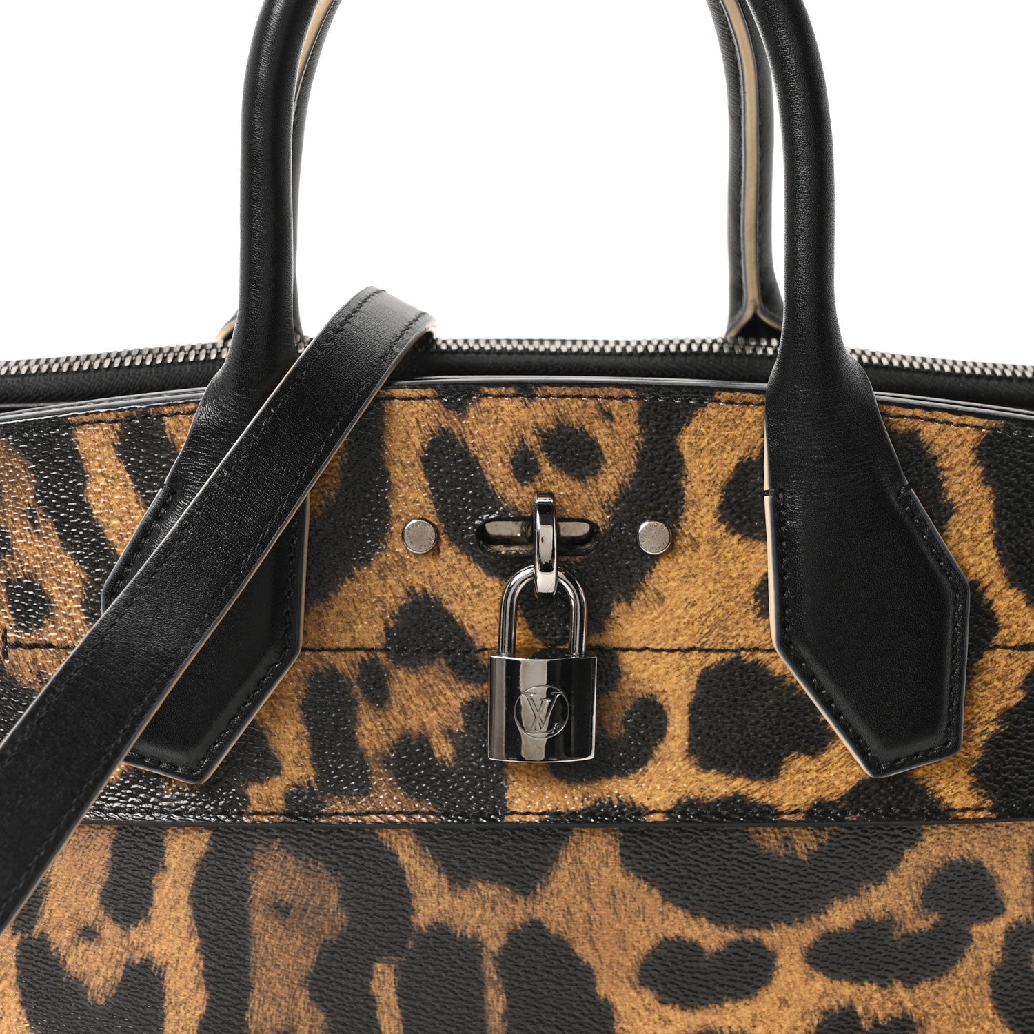 Canvas Calfskin Wild Animal Print City Steamer EW Marron