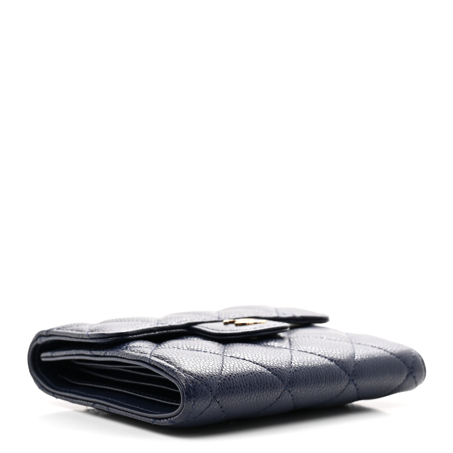 Caviar Quilted Compact Flap Wallet Navy