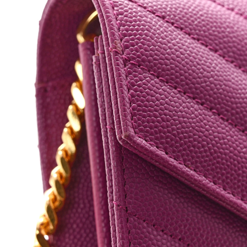 Grain De Poudre Matelasse Chevron Monogram Chain Wallet Dark Grape