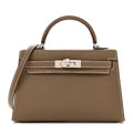 Chevre Mysore Verso Mini Kelly Sellier 20 Etoupe New White