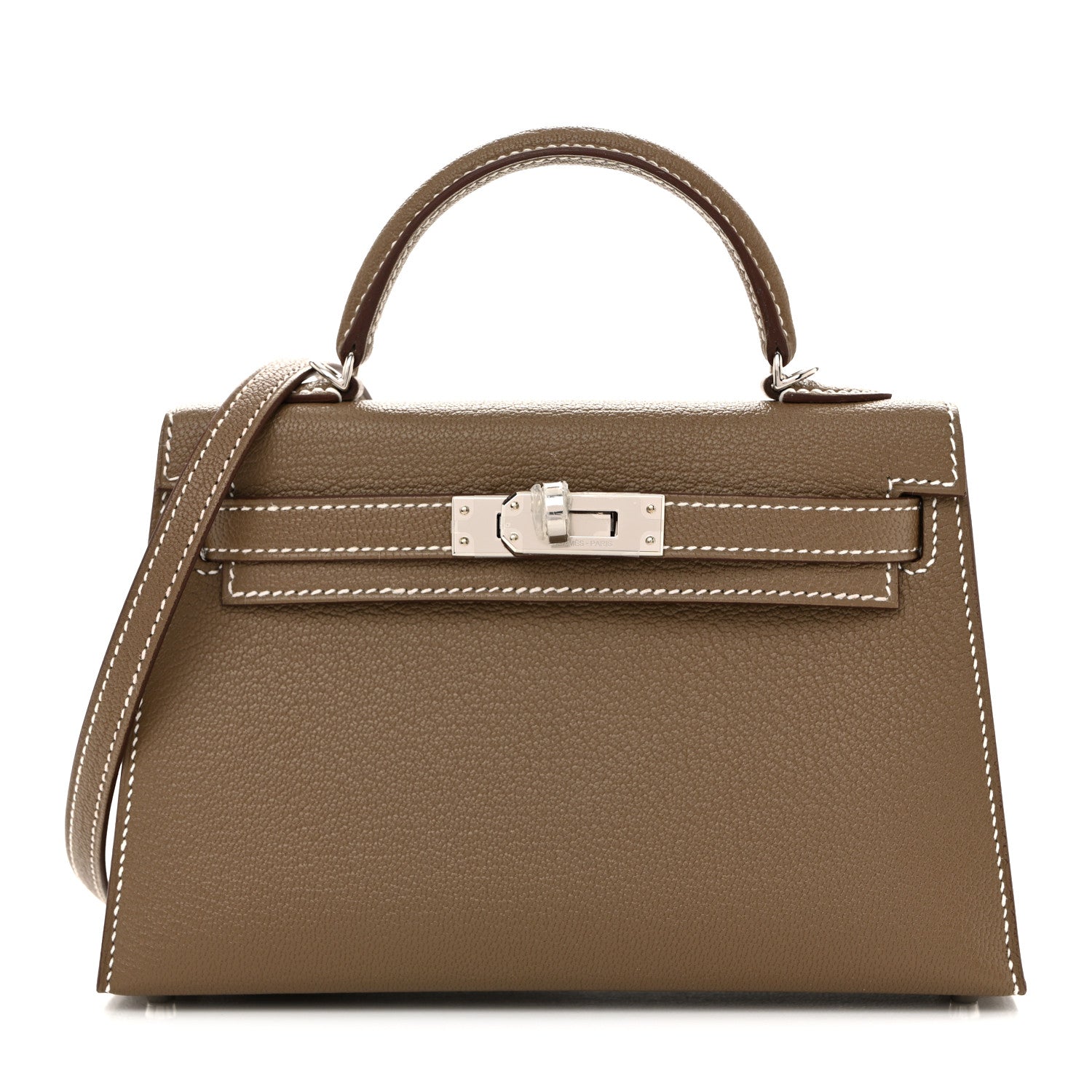 Chevre Mysore Verso Mini Kelly Sellier 20 Etoupe New White