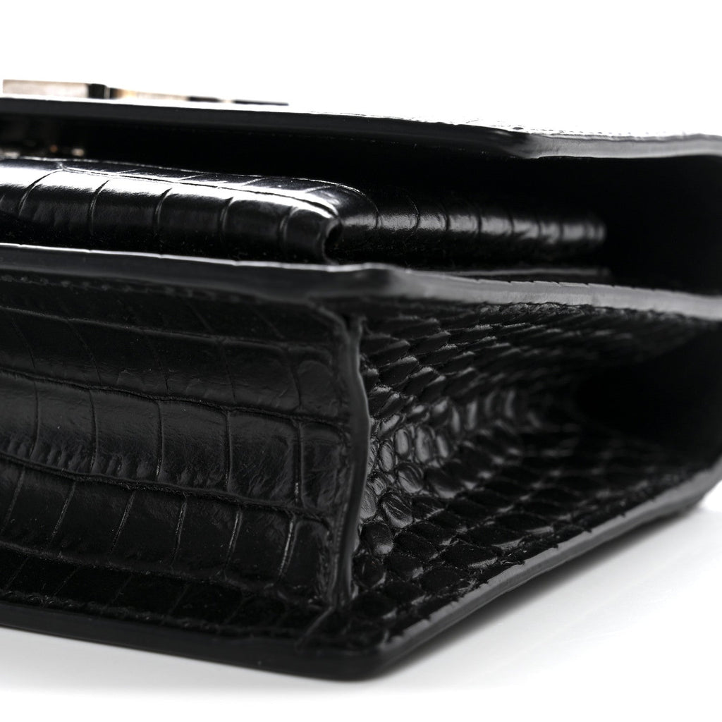 Calfskin Crocodile Embossed Monogram Sunset Chain Wallet Black