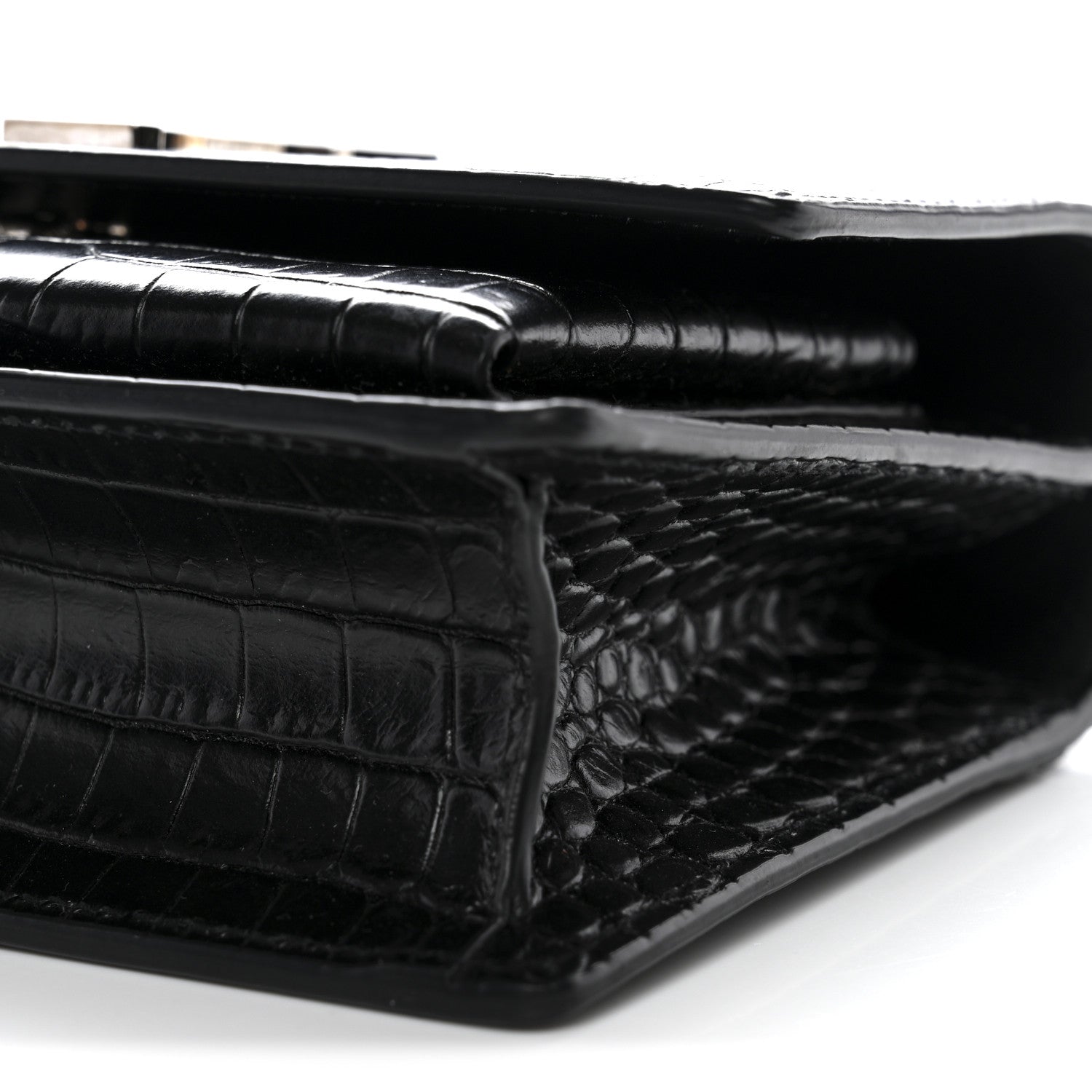 Calfskin Crocodile Embossed Monogram Sunset Chain Wallet Black