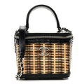Calfskin Raffia Small Vanity Case Bag Black Beige