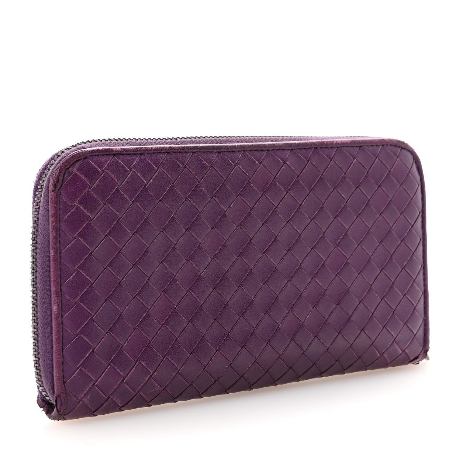 Nappa Intrecciato Zip Around Wallet Aubergine