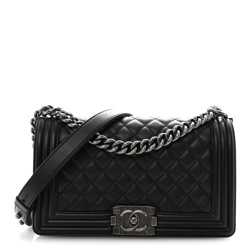 Calfskin Quilted Medium Boy Flap Black