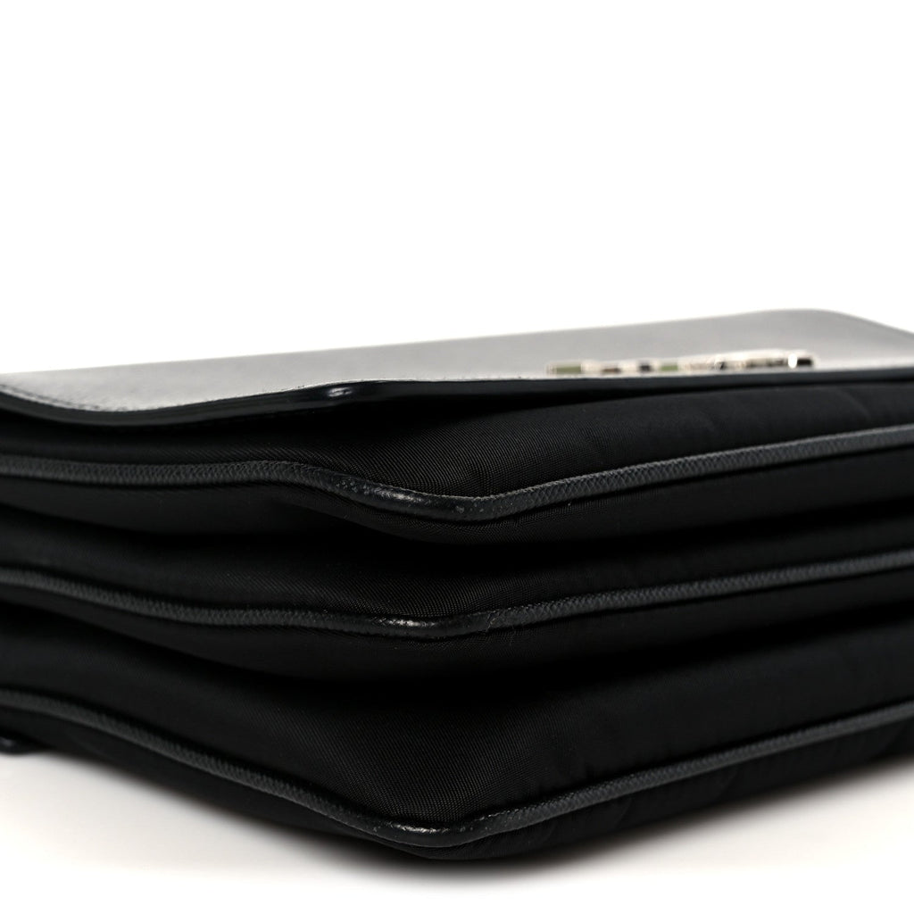 Saffiano Tessuto Nylon Chain Shoulder Bag Black