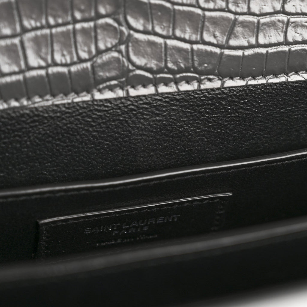 Calfskin Crocodile Embossed Medium Classic Monogram Cassandra Top Handle Fog
