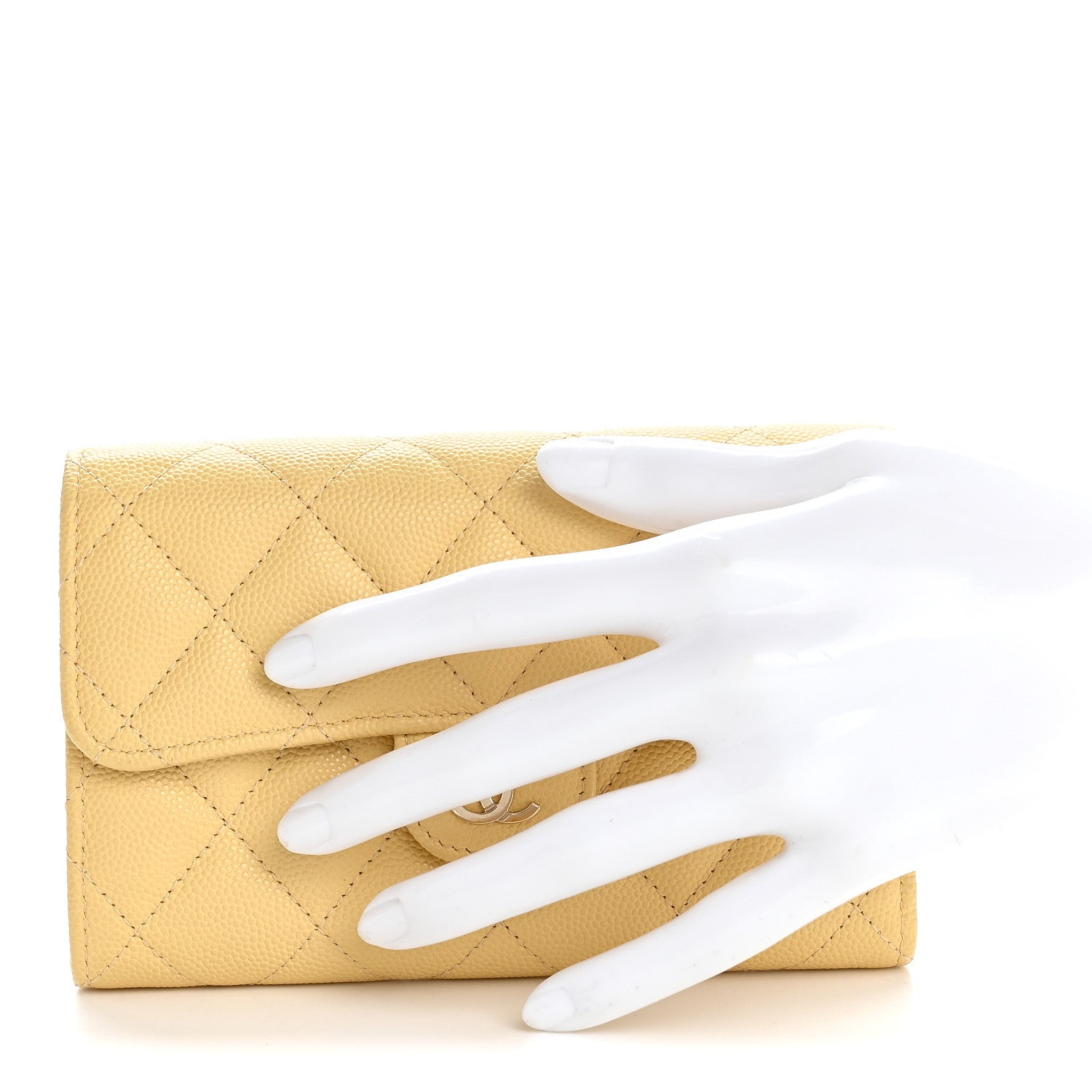 Caviar Quilted Medium Flap Wallet Light Yellow