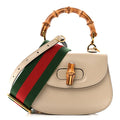 Boarded Dyana Lux Calfskin Web Small Bamboo 1947 Top Handle Bag Oatmeal