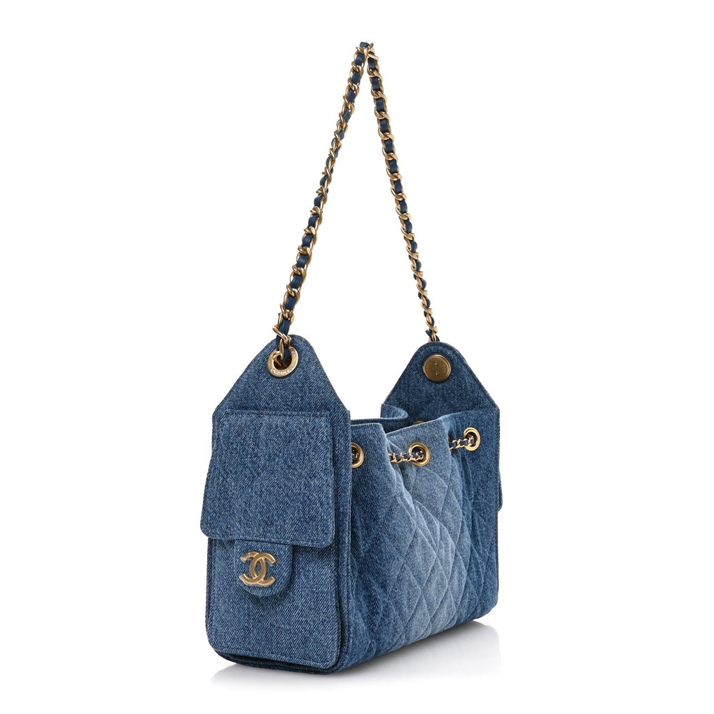 Washed Denim Quilted Mini Chanel 25 Handbag Blue