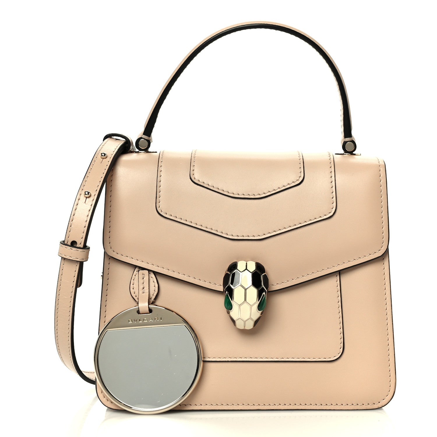 Calfskin Serpenti Forever Top Handle Beige Green