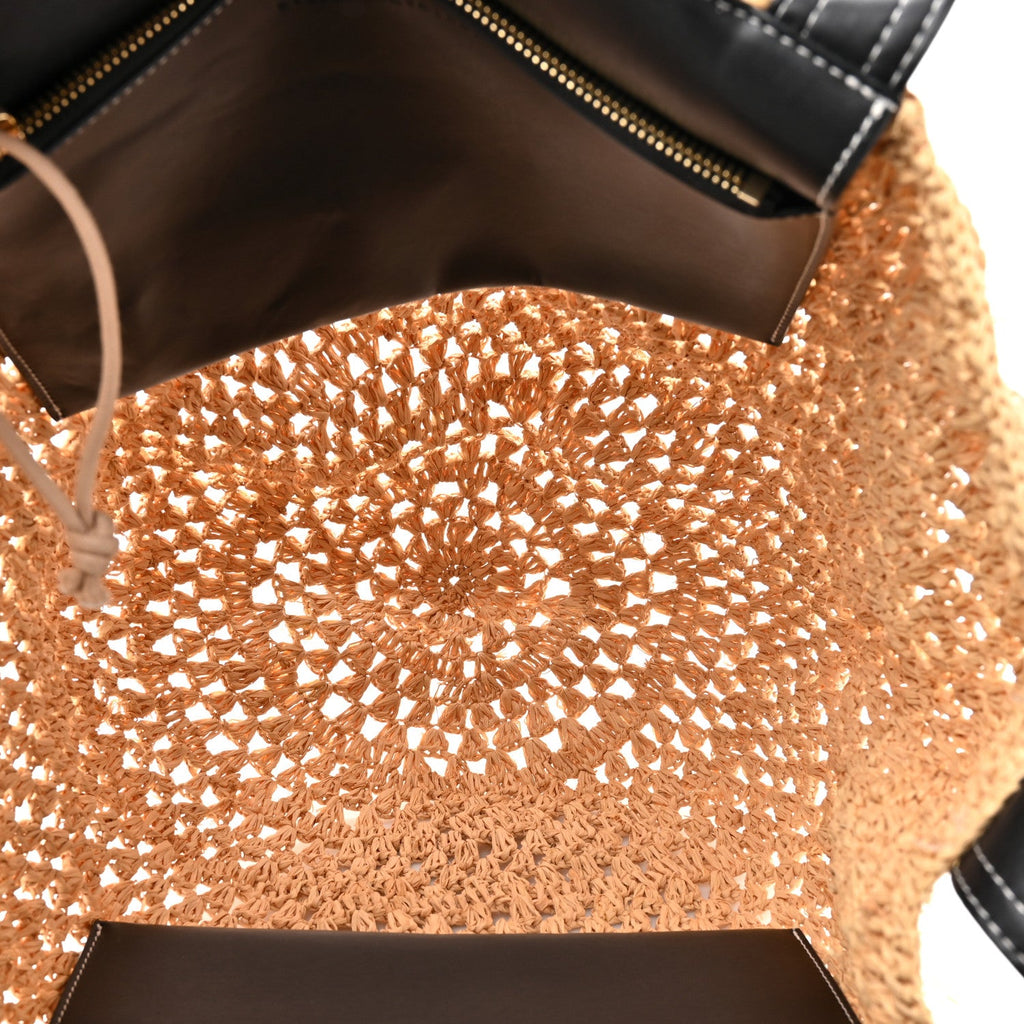 Raffia Eco Alter Nappa East West Tote Natural Black
