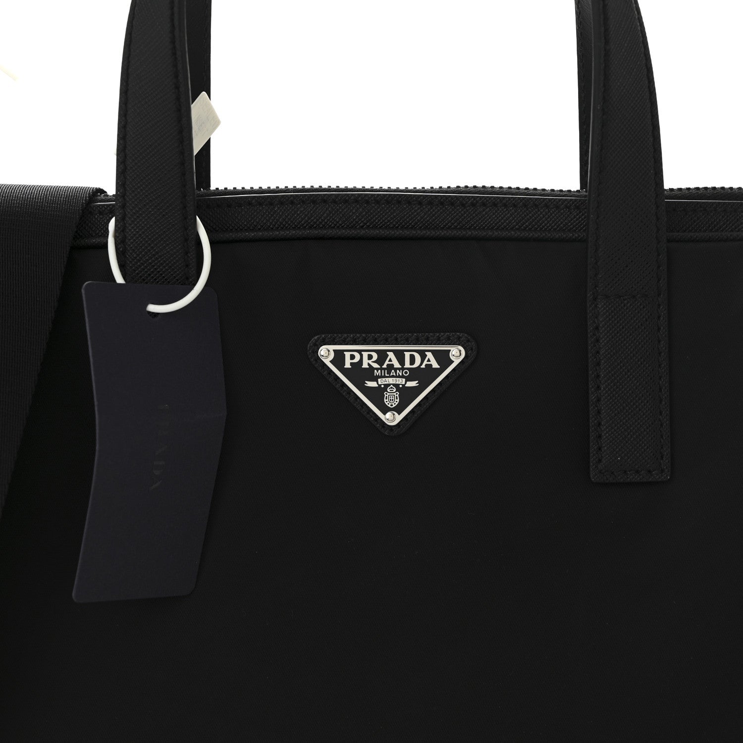 Re-Nylon Saffiano Metal Triangle Logo Briefcase Black