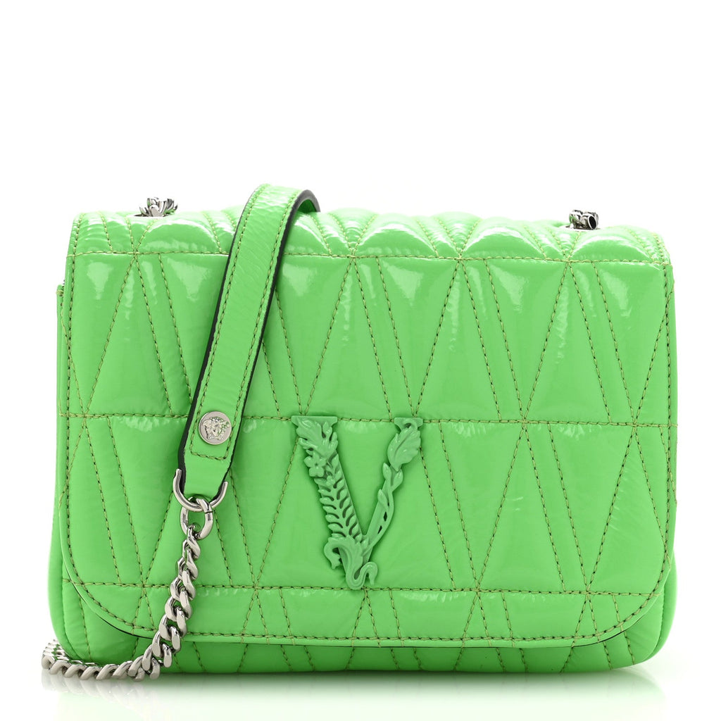 Patent Quilted Virtus Shoulder Bag Mint