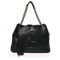 Pebbled Calfskin Medium Soho Chain Shoulder Bag Black