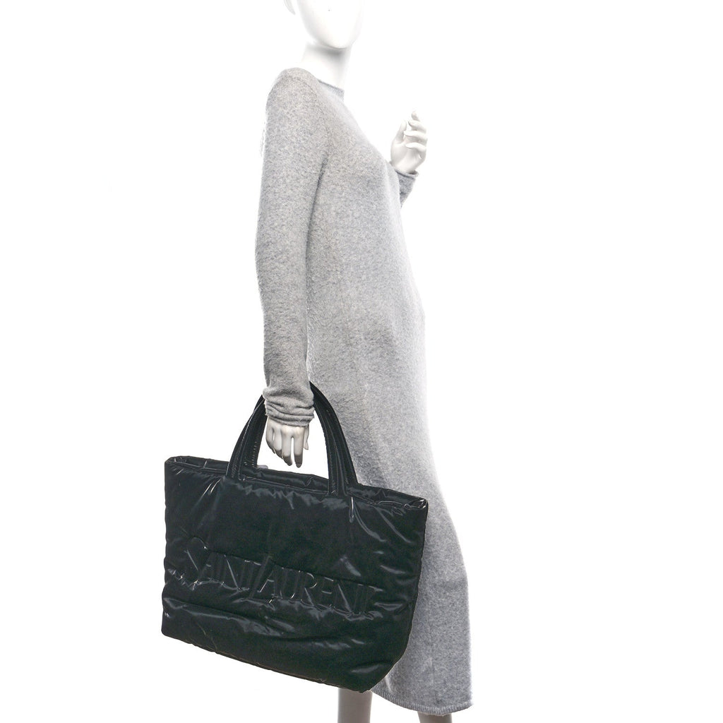 Silktech Canvas Wide Puffer Tote Black