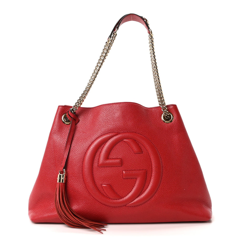 Pebbled Calfskin Medium Soho Chain Shoulder Bag Tabasco Red