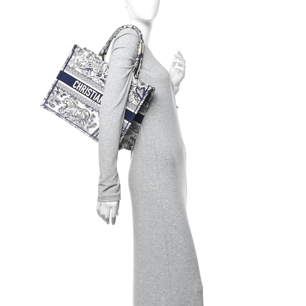 Canvas Embroidered Medium Dioriviera Toile De Jouy Book Tote Blue