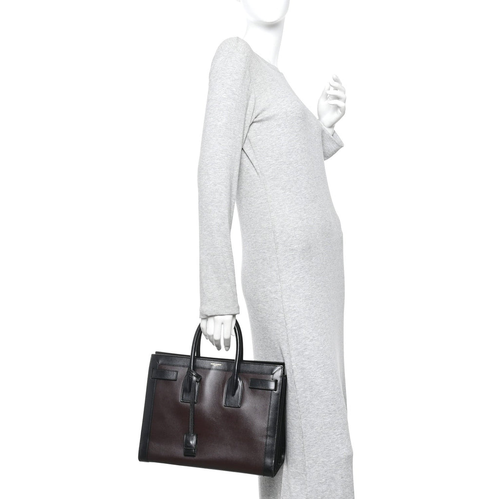 Calfskin Bi-Color Small Sac De Jour Burgundy Black