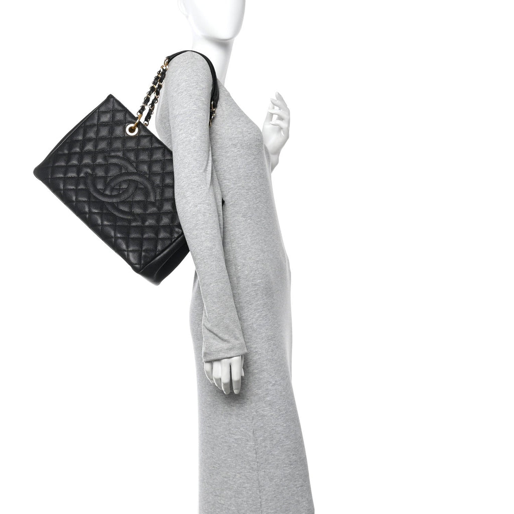 Caviar Quilted Grand Shopping Tote GST Black