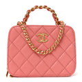 Lambskin Quilted Top Handle Small Vanity Case Pink