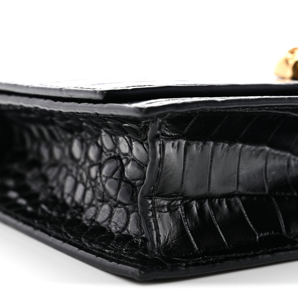 Calfskin Crocodile Embossed Skull Mini Crossbody Bag Black