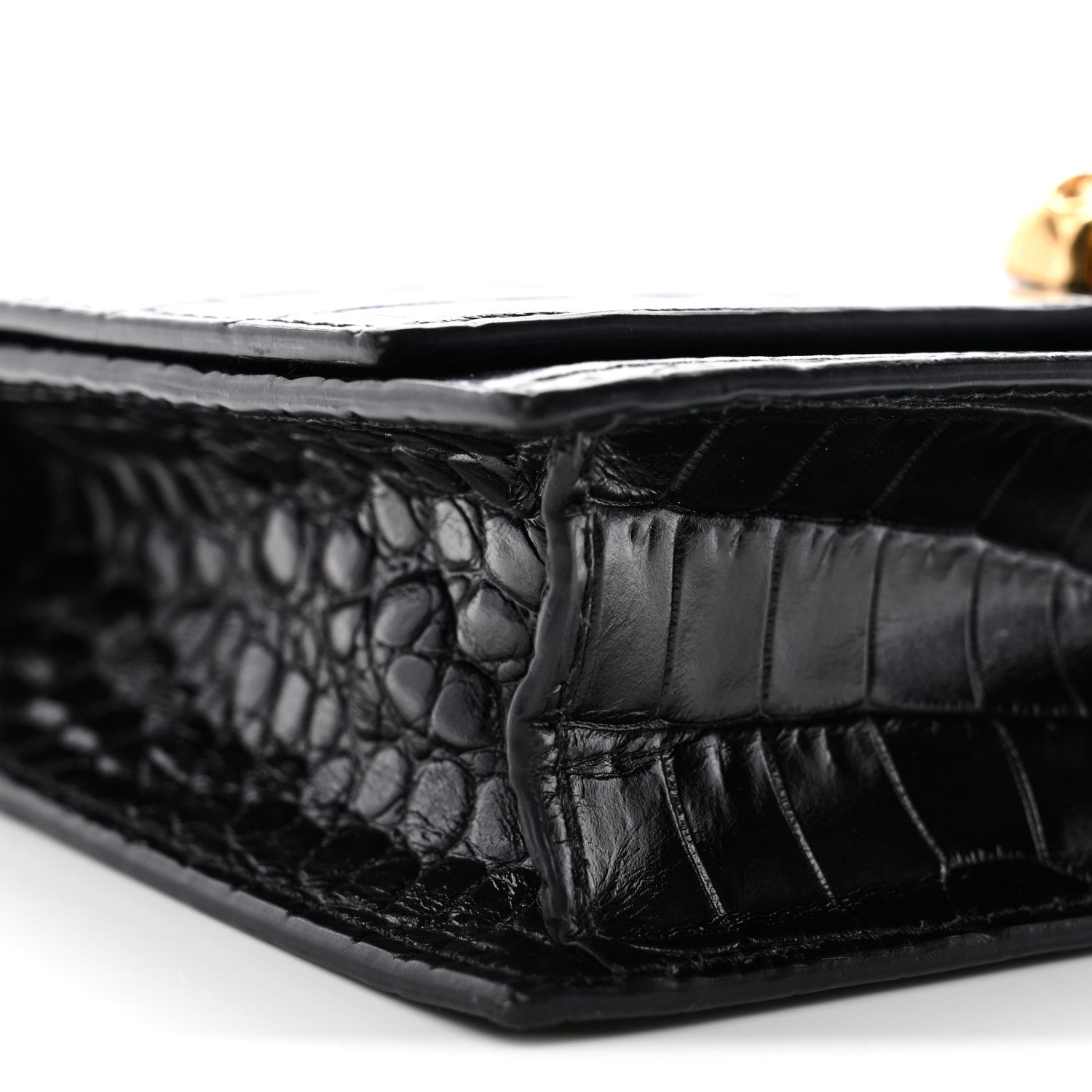 Calfskin Crocodile Embossed Skull Mini Crossbody Bag Black