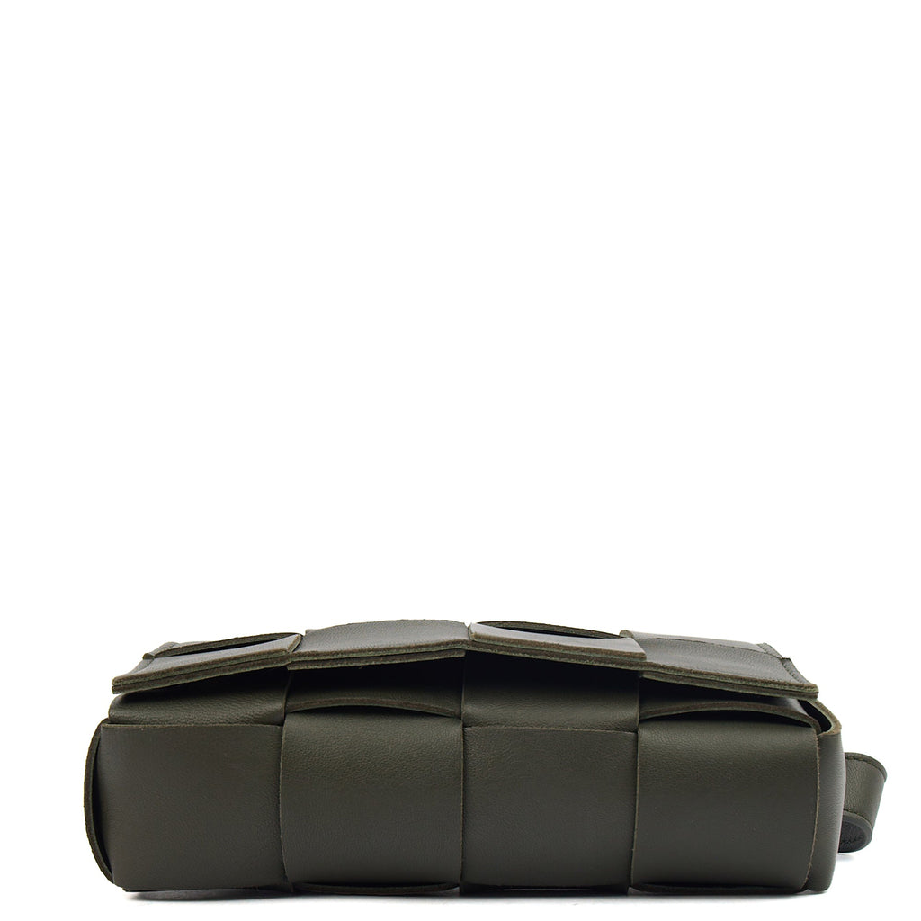 Bottega Veneta Cross Body Cassette Belt Bag in Green, Intrecciato Nappa