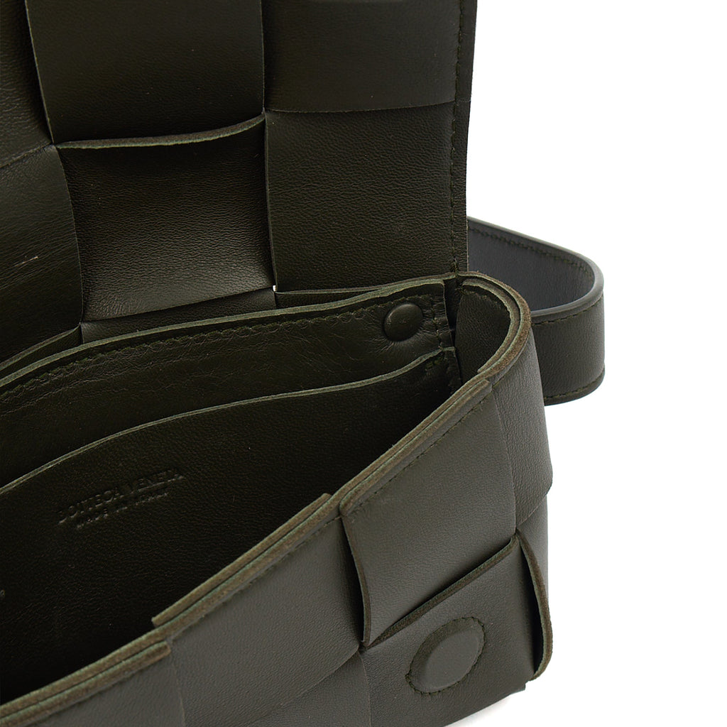 Bottega Veneta Cross Body Cassette Belt Bag in Green, Intrecciato Nappa