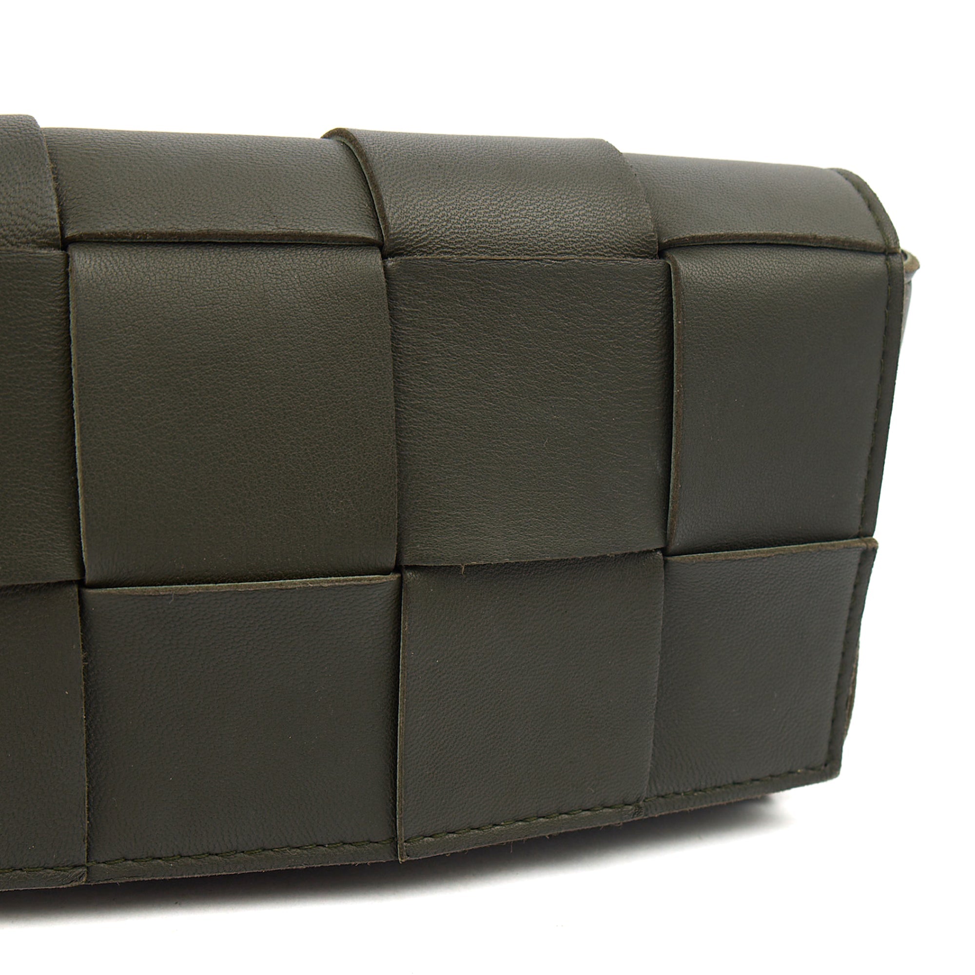 Bottega Veneta Cross Body Cassette Belt Bag in Green, Intrecciato Nappa