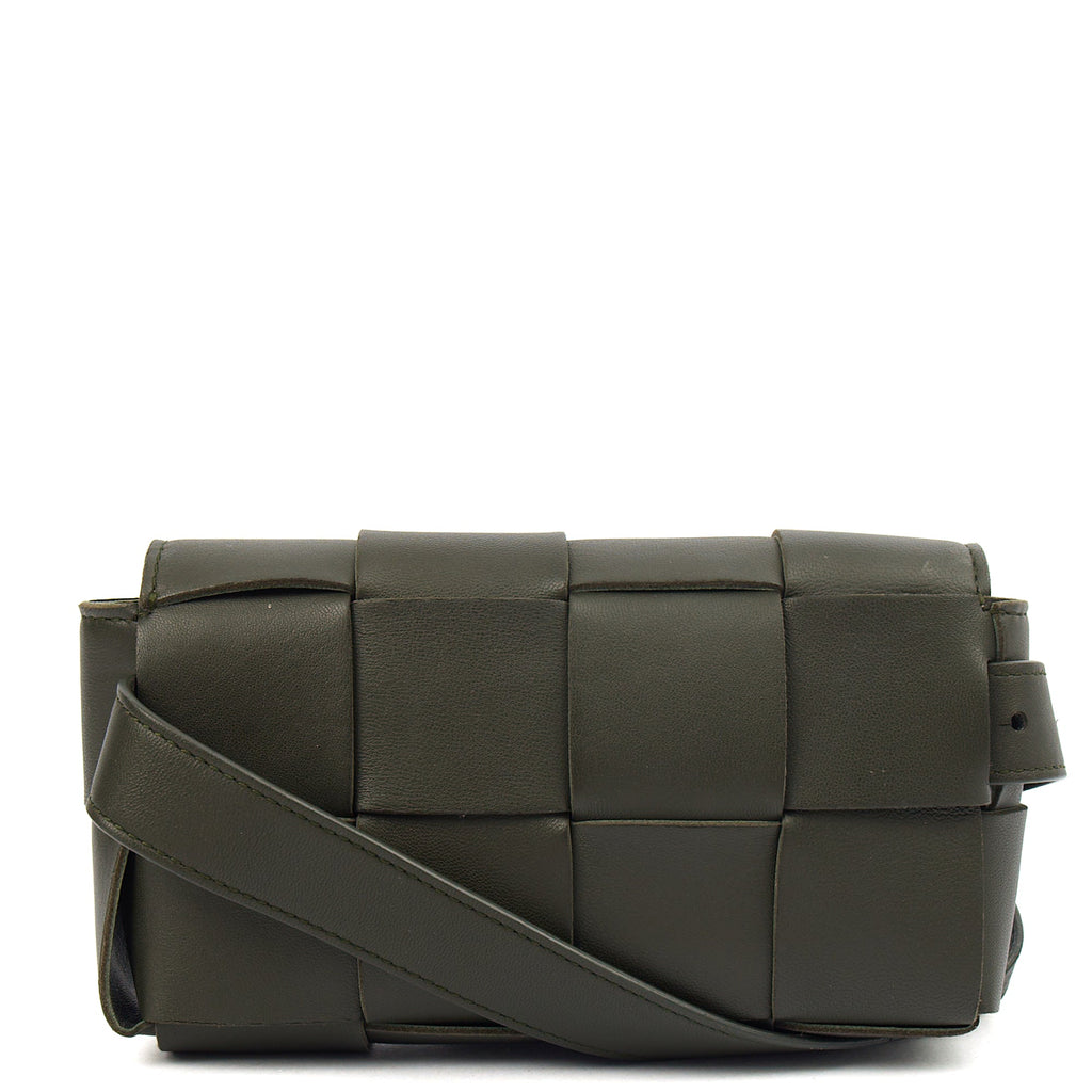 Bottega Veneta Cross Body Cassette Belt Bag in Green, Intrecciato Nappa