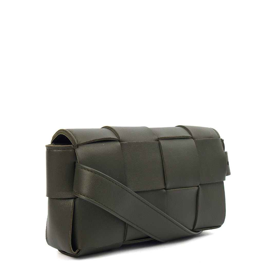 Bottega Veneta Cross Body Cassette Belt Bag in Green, Intrecciato Nappa