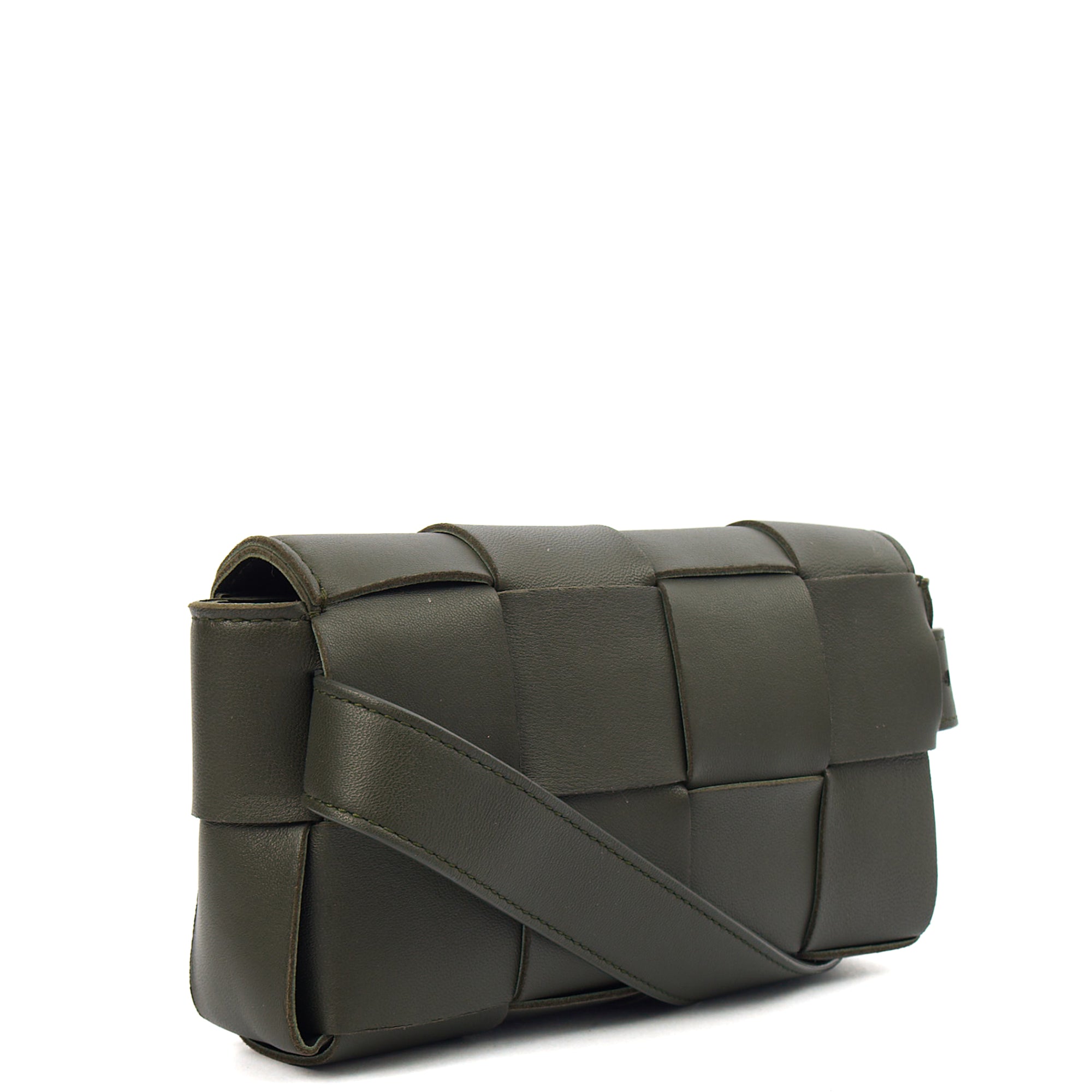 Bottega Veneta Cross Body Cassette Belt Bag in Green, Intrecciato Nappa