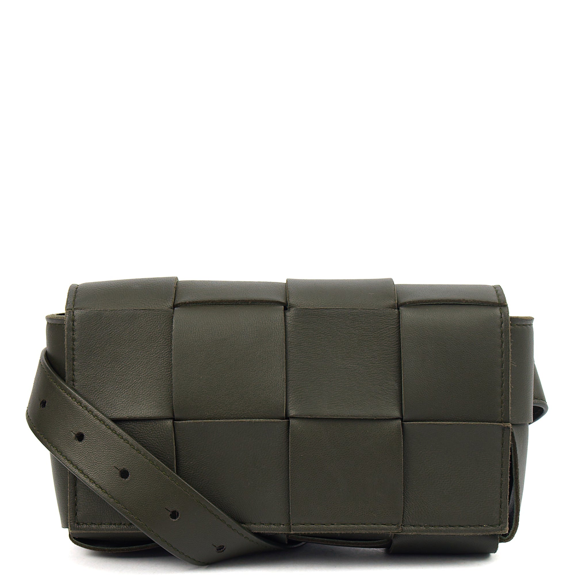 Bottega Veneta Cross Body Cassette Belt Bag in Green, Intrecciato Nappa