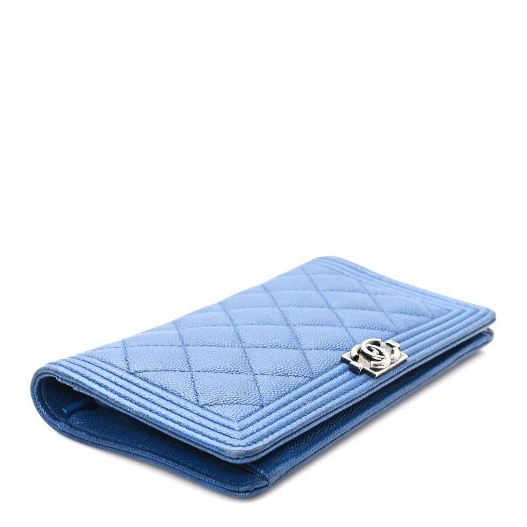 Caviar Quilted Boy Yen Wallet Blue