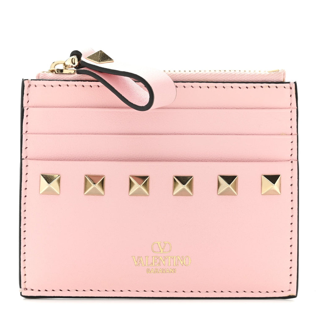 Vitello Rockstud  Holder With Zipper Light Pink