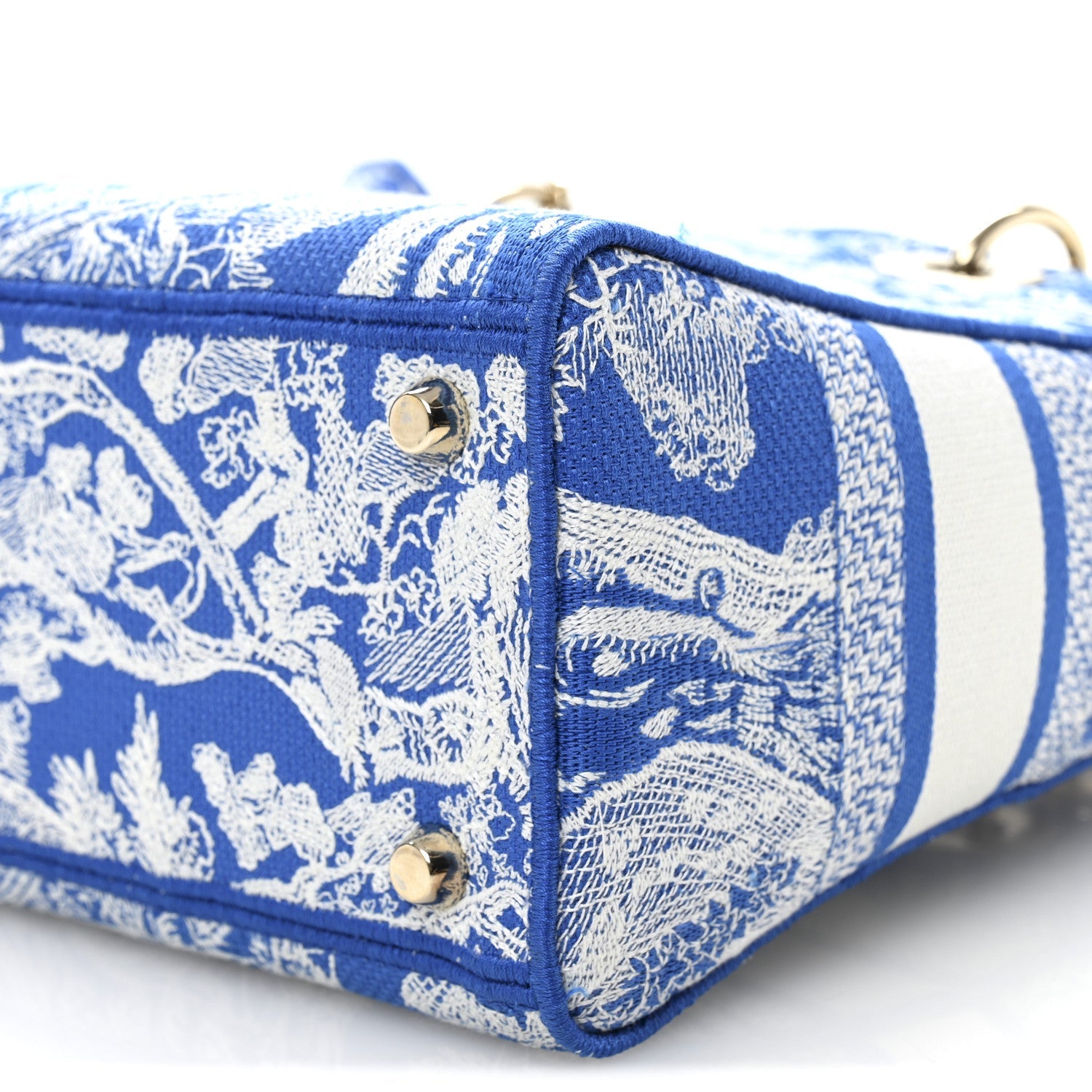 Canvas Toile De Jouy Reverse Embroidered Medium Lady D-Lite Fluorescent Blue
