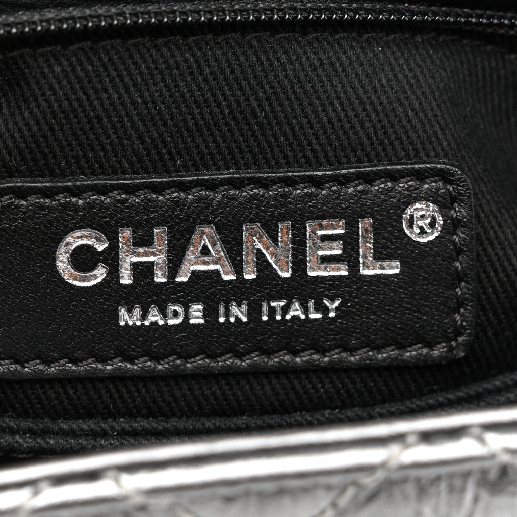 Metallic Aged Calfskin Quilted Mini Coco Handle Flap Charcoal