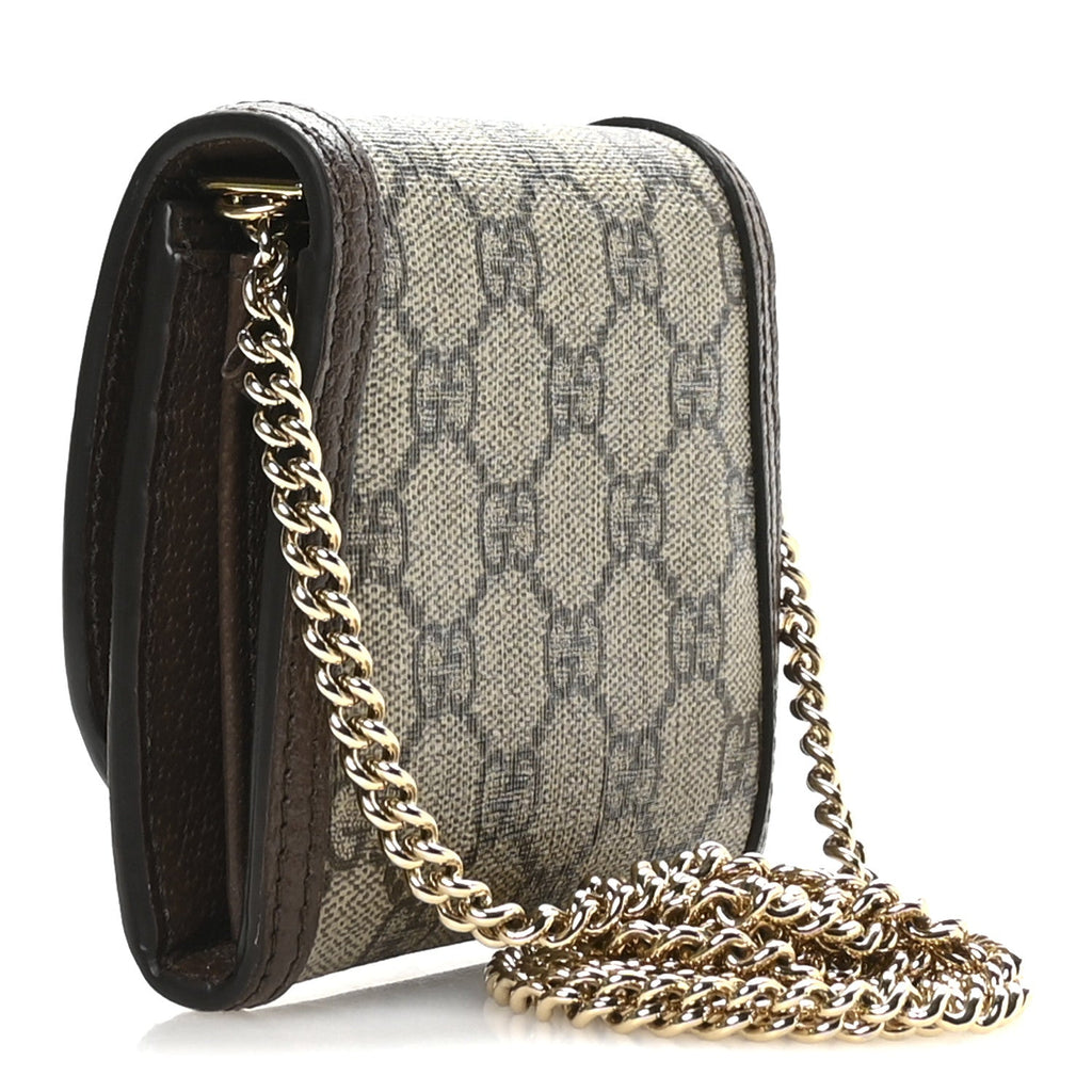 GG Supreme Monogram Textured Dollar Calfskin Blondie Chain Wallet Beige Ebony New Acero